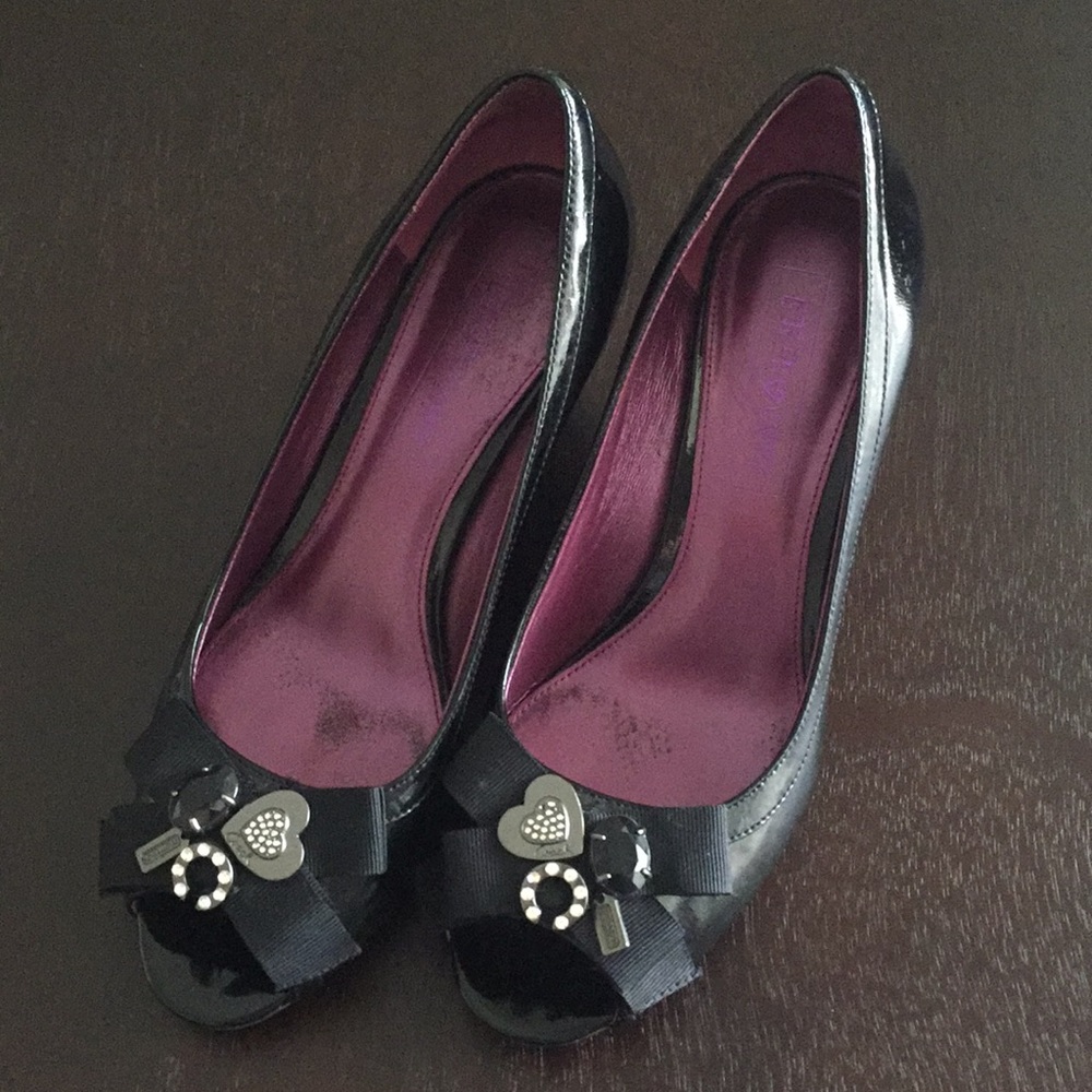 Coach Poppy Jaden patent leather peep toe wedge